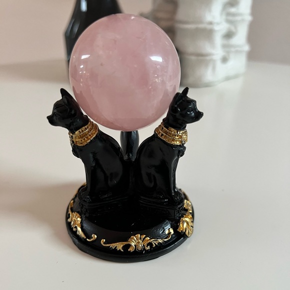 Black & Gold Bastet Cat Crystal Ball Stand | Gothic Egyptian Sphere Holder - Picture 3 of 7
